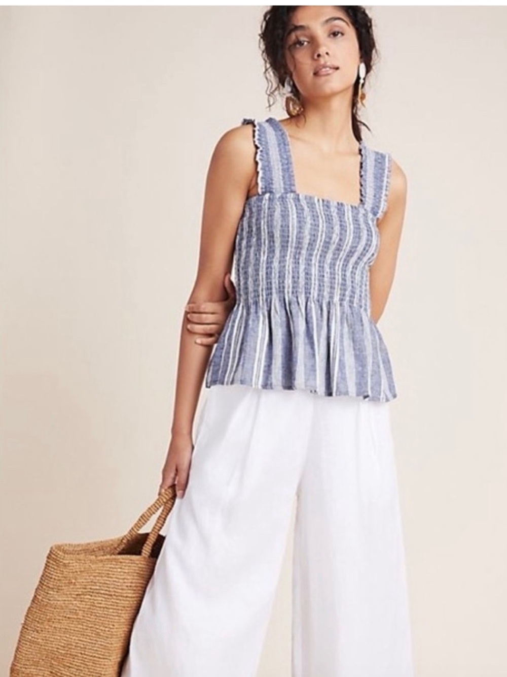 Anthropologie Schuyler smocked peplum blouse tank top